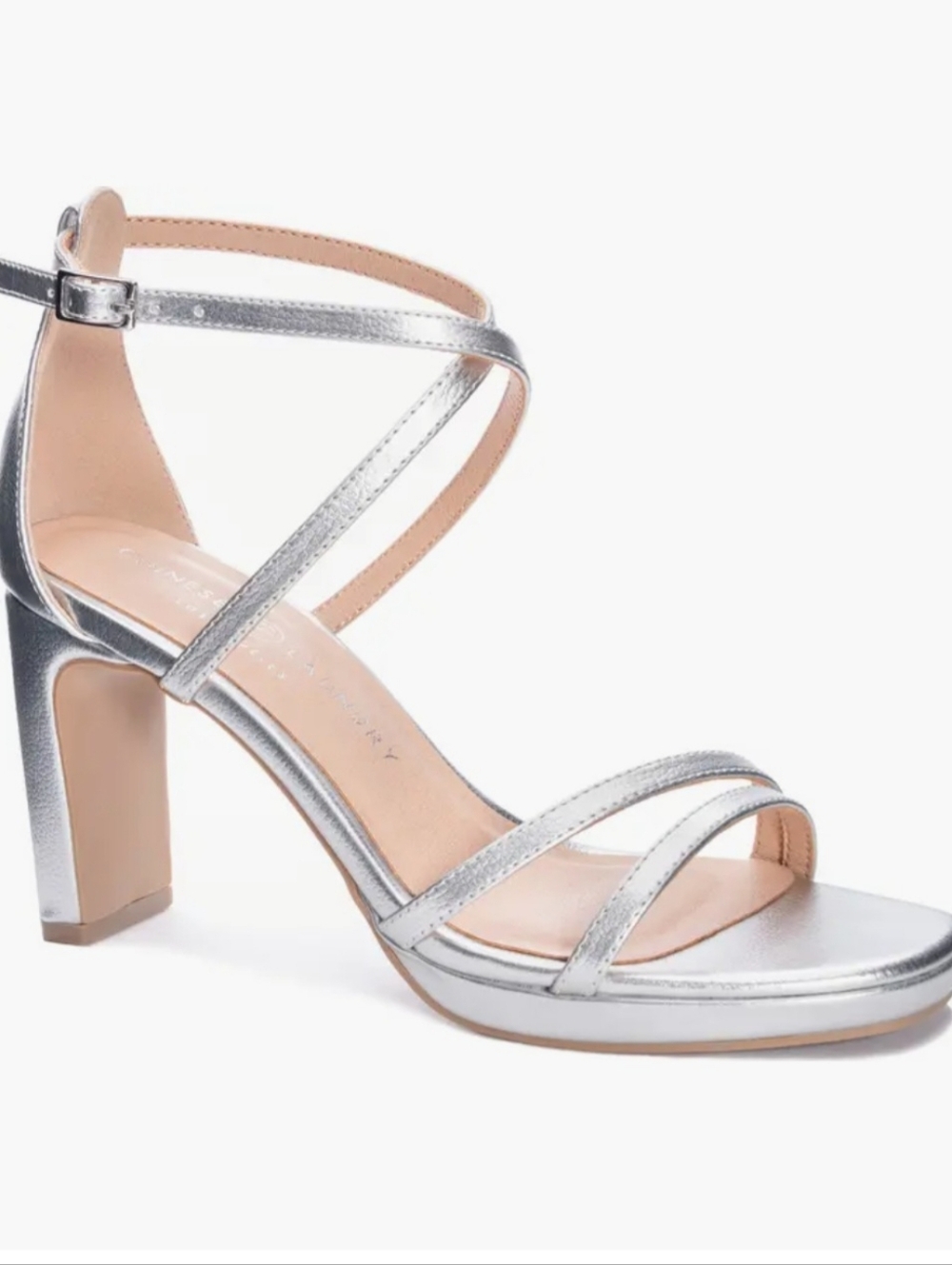 Chinese Laundry Taryn Silver Strappy Block Heel Sandals Size 7